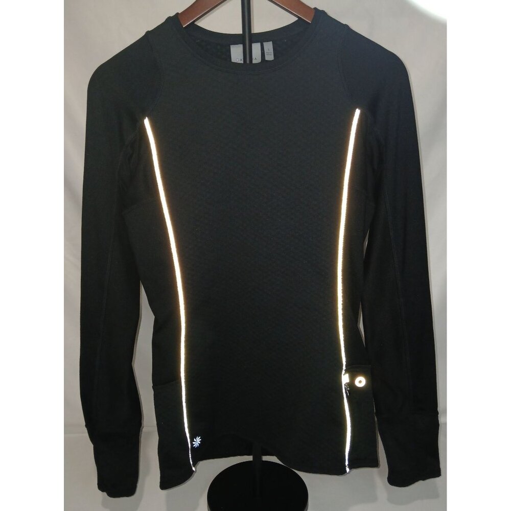 Athleta Reflective Heatzone Running Shirt Black Small Long Sleeve Zipper Pocket - Picture 1 of 10